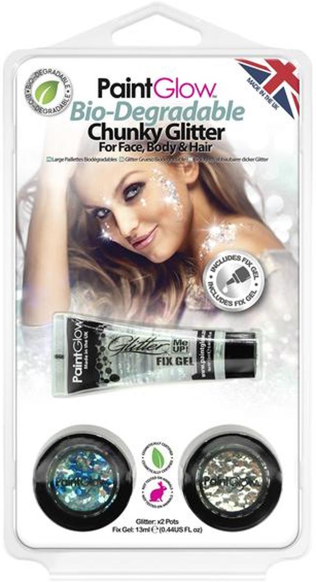 Paintglow Chunky Glitter voordeelpack | Face,Body & Hair | 2 Potjes glitter met gel | Party| Be a star